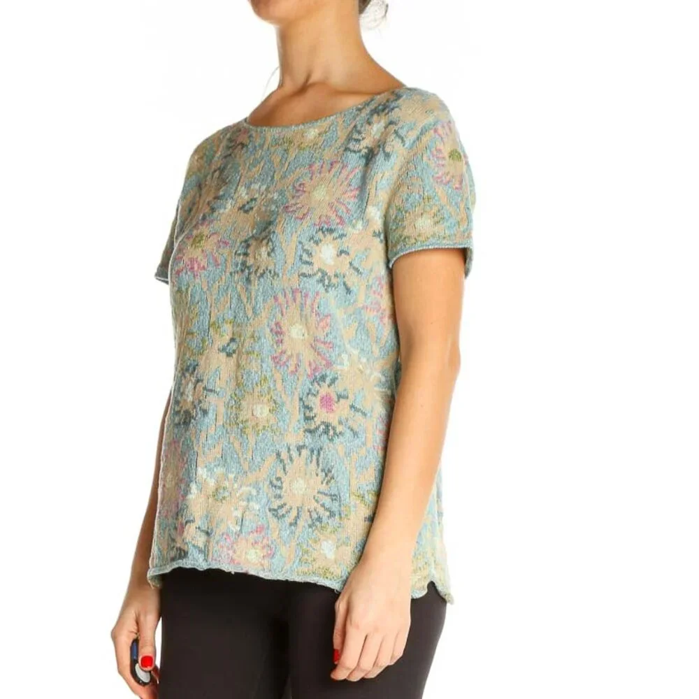 Sigrid Olsen Beige Floral Print All Day Wear Blouse - Picture 2 of 3